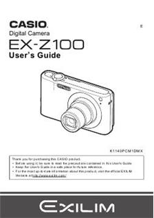 Casio Exilim EX Z 100 manual. Camera Instructions.